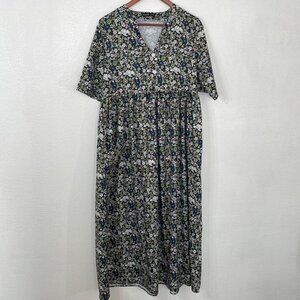 NoraCora floral summer maxi house dress with v-neck and front pockets